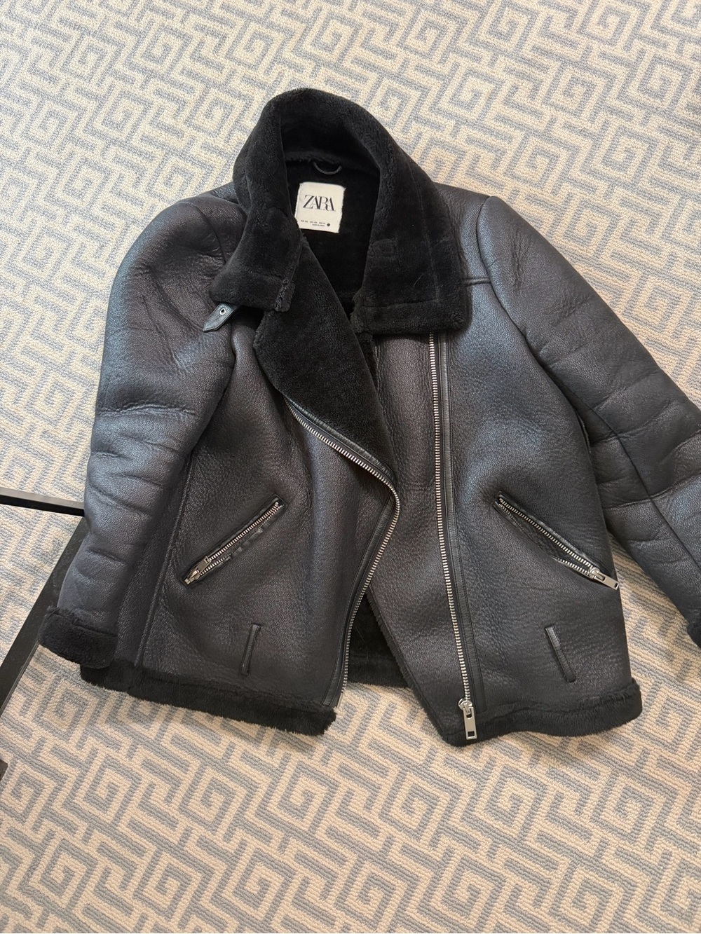 ZARA Black Faux-Shearling Aviator Jacket
